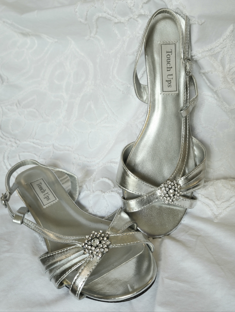 Touch Ups Metallic Silver Jeweled Slingback Sandals